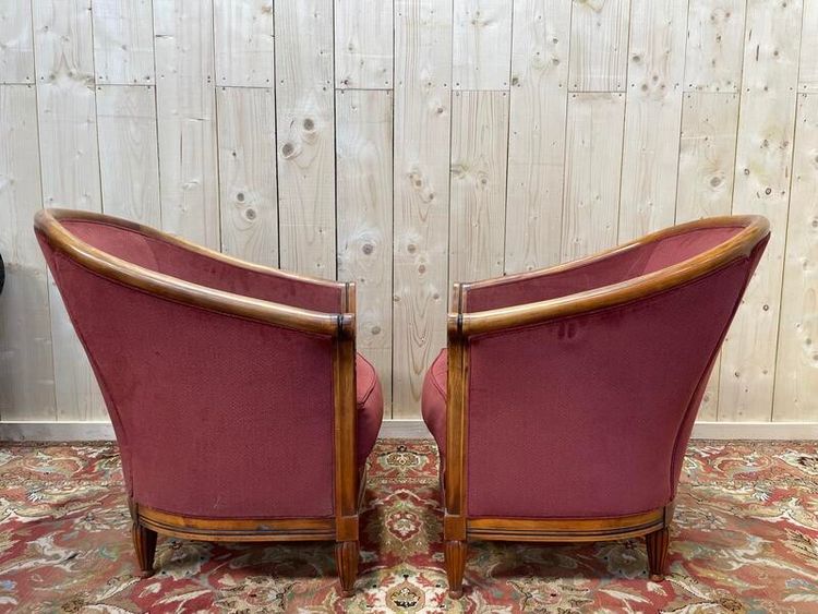 Pair of Art Deco style barrel armchairs