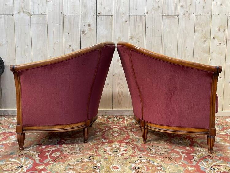 Pair of Art Deco style barrel armchairs