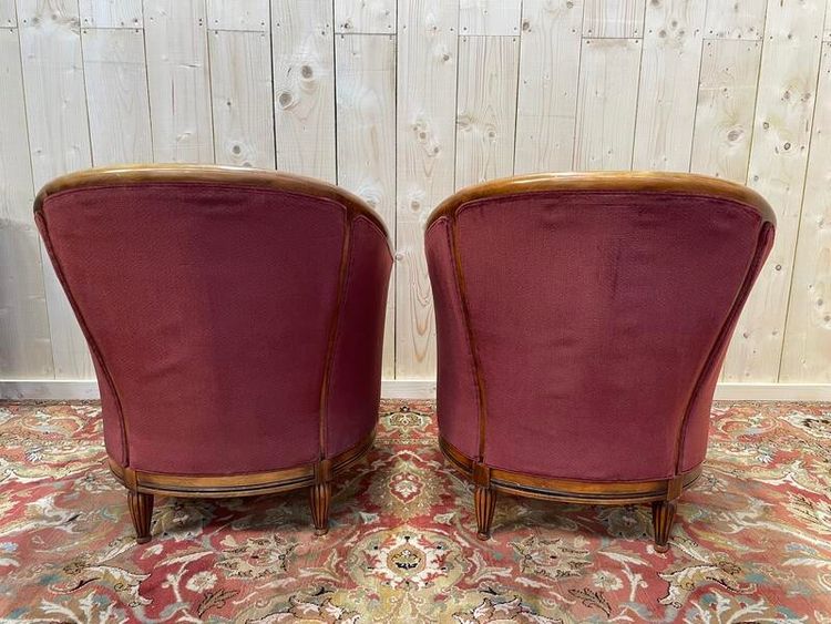 Pair of Art Deco style barrel armchairs