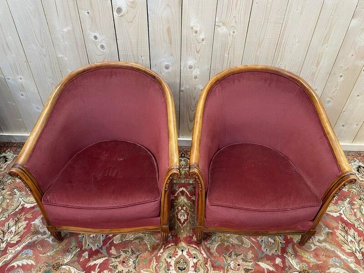 Pair of Art Deco style barrel armchairs