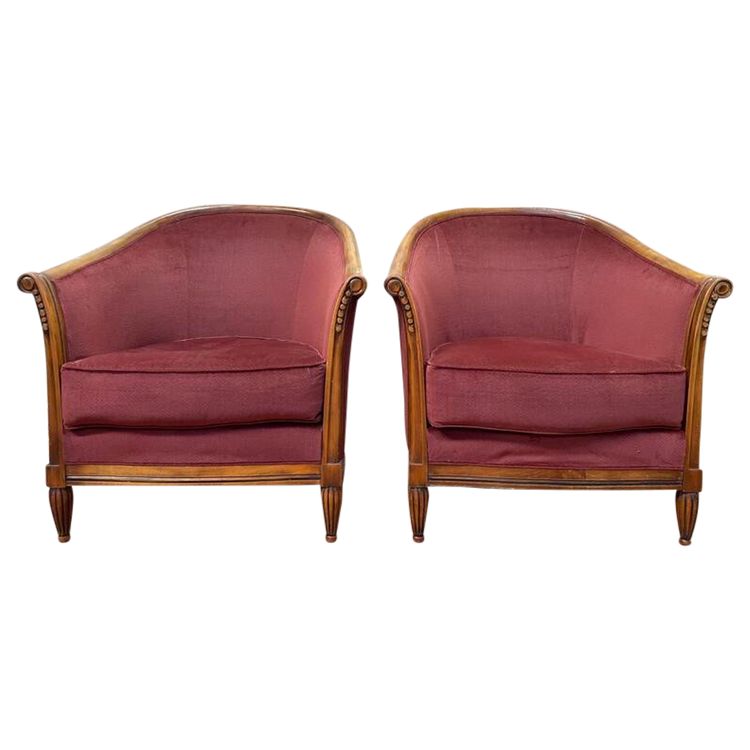 Pair of Art Deco style barrel armchairs