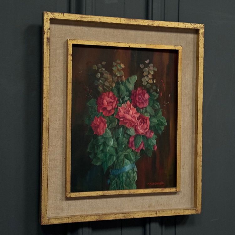 Huile sur bois nature morte bouquet de roses XXe par Mauboussin