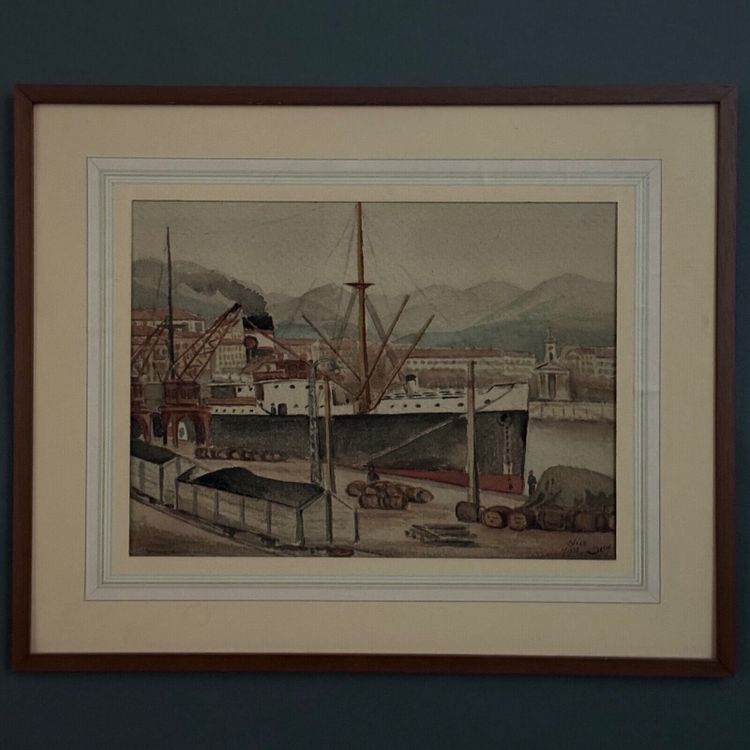 Aquarelle paquebot par Deny Nice 1938 début XXe