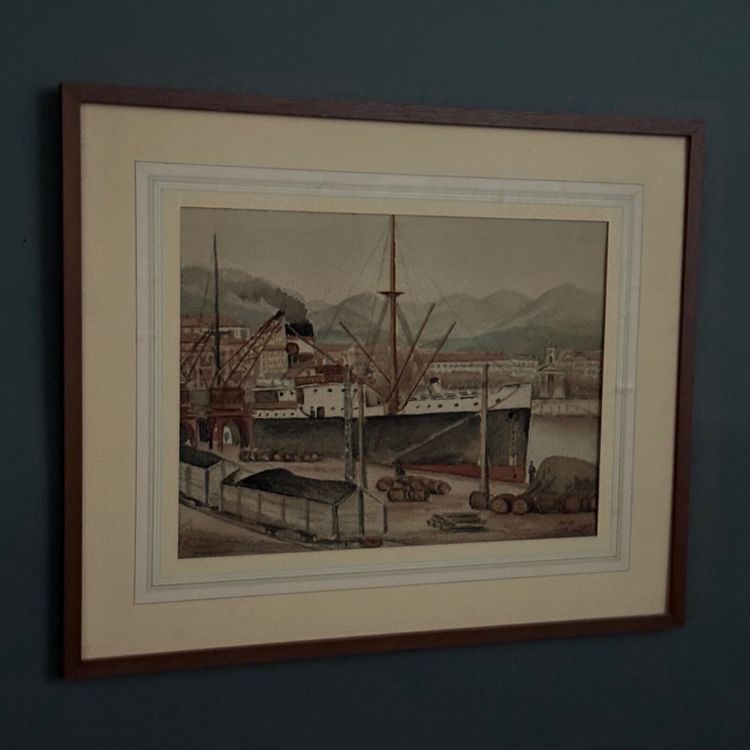 Aquarelle paquebot par Deny Nice 1938 début XXe