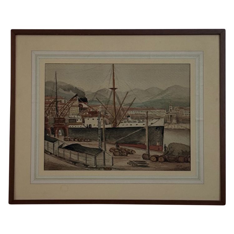 Aquarelle paquebot par Deny Nice 1938 début XXe