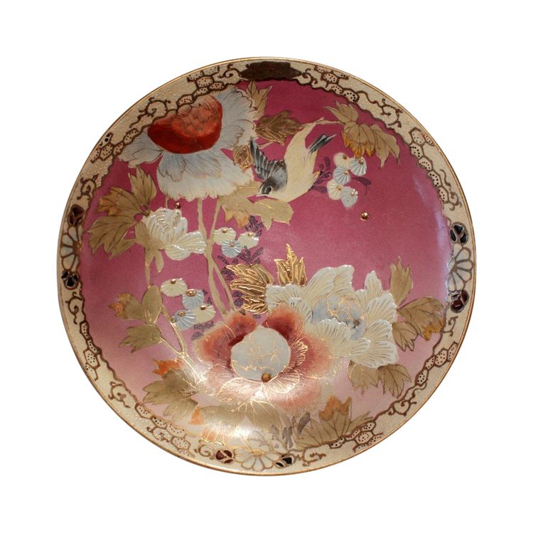 Assiette En Faïence De Satsuma à Décor De Fleurs Et d'Oiseau, Japon, époque Meiji, Fin 19ème Siècle