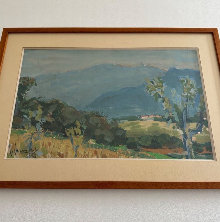 Aquarelle sur papier par Jean Vinay L'Isère paysage de montagne