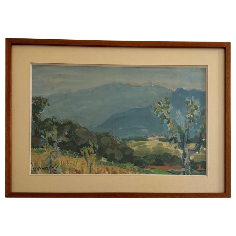 Aquarelle sur papier par Jean Vinay L'Isère paysage de montagne