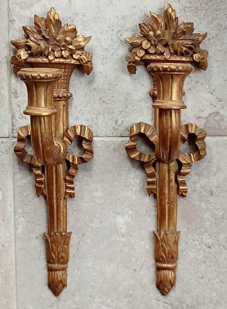 Pair of Louis XVI style gilded wood sconces 19th century